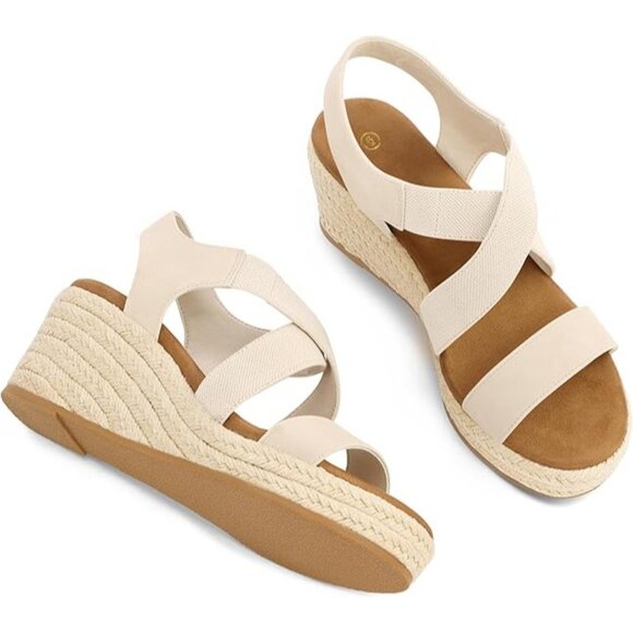 Platform Espadrille Wedge Sandals Open Toe Elastic Ankle Strap Slip-On Size 10 - Picture 2 of 11